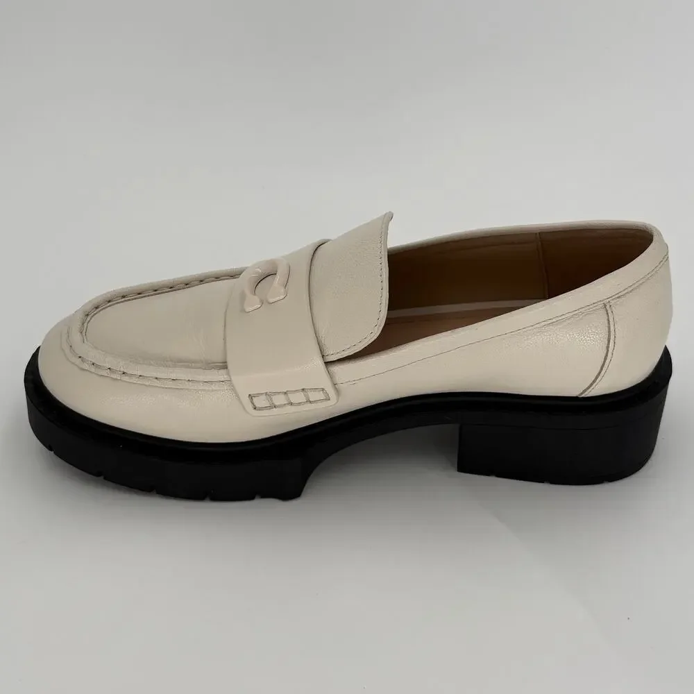 Coach Leah Chalk White Leather Lug Sole Platform Loafers CB990 Size 7B